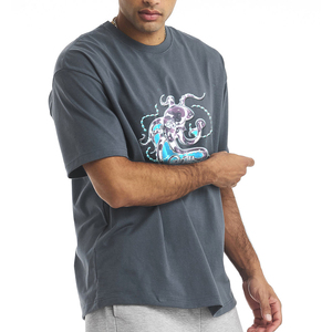 T-shirt décontracté pour homme à manches courtes, col rond, coupe ample, imprimé pieuvre monstre marin, logo imprimé en relief, polyester/coton, grandes tailles - Product Image 5