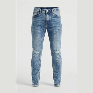 Men's Slim Fit High Waist Distressed Ripped Straight Leg Denim Jeans Cotton Casual <b>Spring</b> Style Pants - Product Image 1