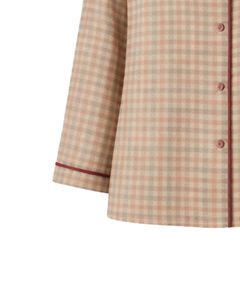 Ensemble de pyjama pour femmes en beige et marron à carreaux, manches longues, boutonné, vêtements de nuit en coton doux, ensemble de deux pièces, ensemble confortable pour se détendre - Product Image 4