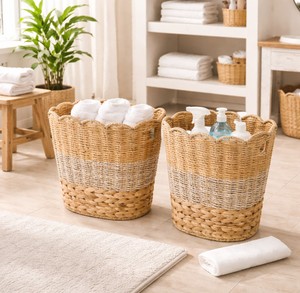 Cestas de Almacenamiento de Jacinto de Agua con Borde Festoneado y Asas, Ecológicas, Rústicas, Multiusos para el Hogar - Product Image 4