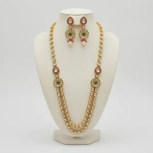 Gold Plated Kundan <b>Bridal</b> Necklace <b>Set</b> Earrings Floral Design Zircon Imitation Pearl Ethnic Wedding <b>Jewelry</b> Women - Product Image 2
