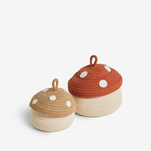 Cesta de Almacenamiento de Cuerda de Algodón Tejida a Mano con Tapa, Linda Cesta Organizadora Decorativa, Cesta de Almacenamiento de Juguetes para Guardería, Decoración del Hogar - Product Image 1
