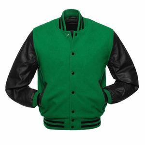 Nuevo 2024 KELLY GREEN Wool Varsity Letterman Bomber chaqueta de béisbol mangas de cuero negro - Product Image 2