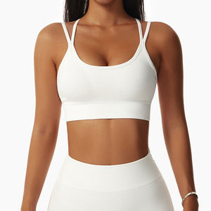 Soutien-gorge de sport pour femme, sans couture, compressif, respirant, haute élasticité, avec bretelles croisées réglables au dos, pour l'entraînement et le yoga - Product Image 1