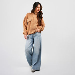 Sudadera con capucha extragrande de lujo de forro polar grueso con cremallera 1/4, 100% poliéster, logotipo personalizado, cuello alto, unisex, para mujer - Product Image 2