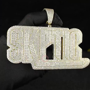 Pendentif Carré Style Punk Sceptique en Zircon Or et Argent, Grandes Pierres Précieuses, Bijoux Fins Sertis de Pierres, Pendentifs et Breloques - Product Image 1