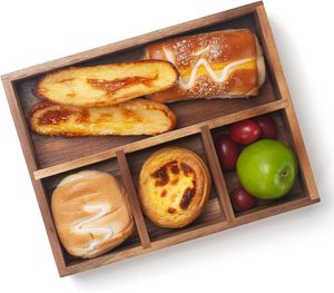 Pine Wood Compact 4 Divisions Tray Sections Holder for Tea Bags Coffee Packets Sugar Sweeteners and <b>Small</b> Packets - Product Image 2
