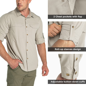 Chemise de randonnée personnalisée OEM pour homme, 100% polyester, légère, respirante, anti-transpiration, manches longues, look décontracté - Product Image 4