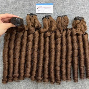 Luxury Bouncy Curly Bounce Brown Hair Weft Remy Vietnamese Human Hair Bundles Hair Extensions <b>Machine</b> Double Weft ThanhanHair - Product Image 1