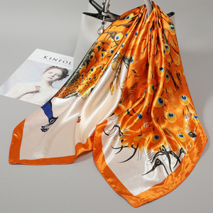 Nouvel Arrivage – Foulard Carré de Luxe en Soie Satinée Imprimée, Design Personnalisé, 90x90 cm, Châle Décontracté Multifonctionnel - Product Image 2