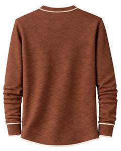 Sudadera Henley con estampado geométrico marrón para hombre, de manga larga, tejido French Terry, corte regular, informal, para invierno, nueva. - Product Image 2