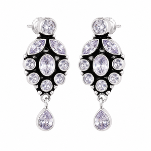 Vente en gros de boucles d'oreilles pendantes en améthyste plaquées argent ARTS JEWELS |   Boucles d'oreilles pendantes bohèmes avec pierres précieuses pour soirée |   Bijoux indiens - Product Image 3