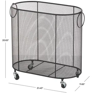 Metal Wire <b>Basket</b> Organizer Wheels Durable <b>Storage</b> Container for Kitchen Essentials <b>Mesh</b> Design Black Color Wooden Handle - Product Image 3