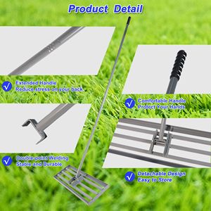 Rastrello in Metallo Resistente per Giardino, Cortile, Terreni Agricoli, Campi da Golf, Livellamento di Sabbia e Compost con Manico Lungo 79,5 cm - Product Image 4