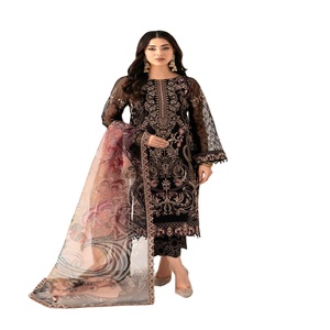 Liquidación: Conjunto de Kurta Bordada en Organza India Original, Vestido de Fiesta Pakistaní para Mujer, Ramsha Salwar Kameez Listo para Usar - Product Image 1