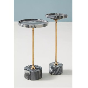 AuraMarble Cantilevered White Marble <b>Side</b> <b>Table</b> | Luxury Brass Ribbon C-Shaped Drink <b>Table</b> for <b>Sofa</b> & Bedside - Product Image 4