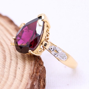 Wholesale 14k Solid Yellow Gold Handmade Pear Shape Rhodolite <b>Garnet</b> Diamond <b>Ring</b> IGI Certified Gemstone for Parties Weddings - Product Image 6