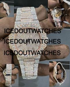 Montre chronographe en or rose 14 carats sertie de moissanite, boîtier en acier inoxydable, résistance à l'eau 10 bars, bracelet en acier inoxydable serti de moissanite - Product Image 1