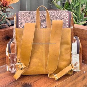 Nueva bolsa de pañales de gran tamaño de cuero tostado personalizada para ocultar el pelo, mochila de cuero de vaca hecha a mano occidental para mujer - Product Image 5