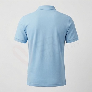 Polo en piqué 100% coton bleu clair à manches courtes pour homme, décontracté, respirant, coupe classique, design tricoté uni - Product Image 2