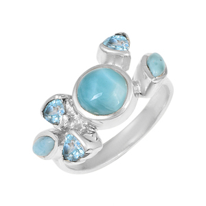 แหวนเงินแท้ 925 ประดับพลอยลาริมาร์บลูโทแพซธรรมชาติ ดีไซน์คลาสสิก เรียบหรู สำหรับผู้หญิง สวมใส่ในงานแต่งงานหรืองานหมั้น - Product Image 2