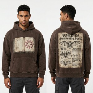 Custom Vintage <b>Brown</b> Hoodie Mens Oversized Streetwear Graphic Pullover Heavyweight Distressed Fleece Hoodie Top Manufacturer - Product Image 1