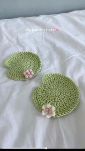 แผ่นรองแก้วถักโครเชต์รูปใบบัวบก งานแฮนด์เมดสุดพิเศษ สีเขียวมุก ทนทาน ทำจากผ้าฝ้าย ป้องกันความร้อน ใช้ตกแต่งโต๊ะในครัว - Product Image 5