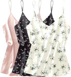 Paquete de 3: Camisola de satén de seda para mujer con cuello en V, top de tirantes finos, blusas sin mangas sueltas, camiseta sin mangas - Product Image 1