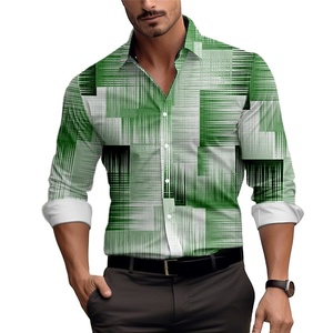 Chemises décontractées exclusives pour hommes à rayures imprimées 100 % coton popeline à manches longues col montant automne écologiques respirantes anti-plis - Product Image 2