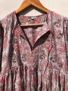 Vestido Midi Informal de Algodón 100% para Mujer, Estampado Floral, Cuello Profundo, Cierre con Cordón, Silueta Holgada, Forro de Algodón Tejido, Ropa de Dormir - Product Image 3