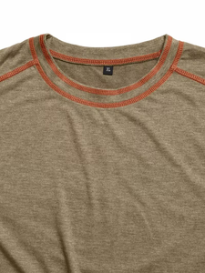 Camiseta de Hombre Verde Oliva, Manga Raglán, Corte Regular, Cuello Redondo, Tejido de Punto, Color Sólido, Ecológica, con Bloques de Color, 180g, Estilo Casual - Product Image 4