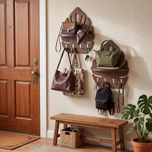 Juego de 2 estantes de pared con forma de hoja de Monstera con soporte para llaves, 15.8 x 12.4 pulgadas, estantes flotantes de madera rústica, decoración de pared tropical estilo boho. - Product Image 6