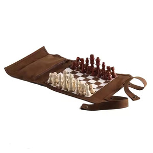 Portable Rolled Leather <b>Backgammon</b> <b>Set</b> for Outdoor and Party Use with Foldable Design Unisex Game Case - Product Image 6