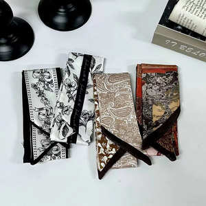 2026 New Arrival Women Vintage Floral Print Skinny Satin Scarf Summer Hair Band Strip Silk Ribbon Neck Scarves Bag Handle Ribbon - Product Image 5