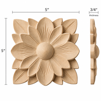 Aplique de Madera Maciza con Roseta Floral, Decoración Tallada en Madera para Gabinetes de Cocina, Muebles e Interiores