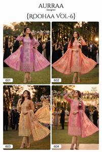 ชุดสำเร็จรูปผ้าวิสโคสคอตตอนบาเนราซีลายพิมพ์ดิจิทัลพร้อมงานปักจาร์โดชิ คอลเลคชั่นกางเกงและผ้าคลุมไหล่ ราคาขายส่ง - Product Image 4