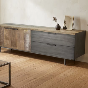 Mueble para TV Dexter de Madera Maciza de Teca, 2 Cajones, Estilo Minimalista, Acabado Natural, Moderno, para Dormitorio o Sala de Estar - Product Image 4