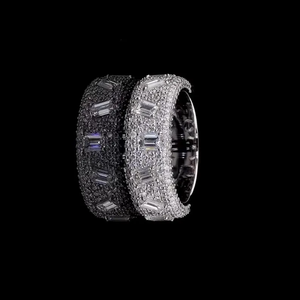 Bague Moissanite Diamant Baguette Sertie de Pierres, Bande en Argent 925, Style Hip Hop, Luxe, pour Mariage, Unisexe - Product Image 4