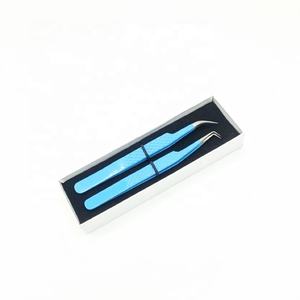 Pince à épiler pour extension de cils en acier inoxydable bleu pour bébé soins personnels Diamond Grip personnalisé Logo incurvé à 90 degrés pointe pointue Volume - Product Image 5