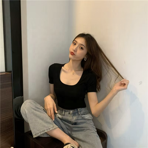 เสื้อครอปแขนสั้นสไตล์เกาหลีสำหรับผู้หญิง ลายสก็อต ผ้าถักเป็นมิตรต่อสิ่งแวดล้อม ขายส่งช่วงซัมเมอร์ - Product Image 2