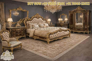 Ensemble de lit de luxe en teck massif sculpté à la main, finition or classique impériale, meubles de chambre à coucher haut de gamme, acheter un lit king size de luxe aux États-Unis - Product Image 6