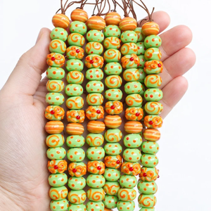 ลูกปัดรอนเดลล์ลายผสมสีเขียวอ่อนคุณภาพสูง |   ลูกปัดแก้วหลอมแบบหลวมเคลือบเงา (ขนาด 16-18 มม.) สำหรับทำงานฝีมือ DIY - Product Image 1