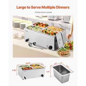 Calentador Eléctrico Profesional de Encimera de Acero Inoxidable Comercial de 24QT para Buffet Bain Marie, 8 x 1200W, Equipo de Calentamiento y Mantenimiento de Alimentos - Product Image 3