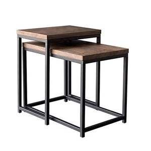 Contemporary Metal Nesting <b>Table</b> With Wooden Top <b>Set</b> Minimalist Look Living Room Accent Durable Compact <b>Tables</b> - Product Image 1