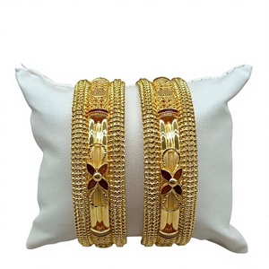22K <b>Solid</b> <b>Gold</b> <b>Bangle</b> Set for Women Traditional Indian <b>Gold</b> Kada Pair Elegant Handcrafted Yellow <b>Gold</b> Bracelets - Product Image 2