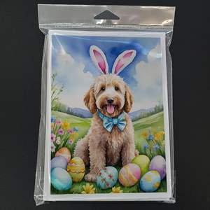 Whimsical A7 Size 5x7 Blank Note Greeting <b>Cards</b> <b>Pack</b> of 8 <b>Easter</b> Egg Hunt Goldendoodle Design with Envelopes - Product Image 3