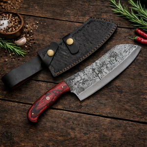 Couteau de cuisine vintage en acier carbone fait main, ambidextre, pour intérieur/extérieur, barbecue, cuisine, couteau de chef, hachoir, manche en bois - Product Image 5