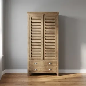 Armario de Madera Maciza con Puerta de Celosía y Cajones, Mueble Rústico Estilo Granja para Dormitorio - Product Image 2