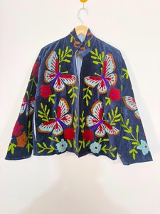 New Fresh Look <b>Velvet</b> Suzani Embroidered Butterfly Jacket Boho Floral <b>Coat</b> Handmade Festival Outerwear Classic Statement Layer - Product Image 3