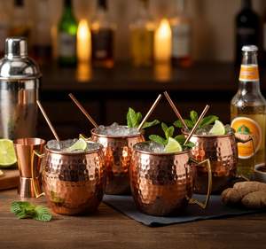 Véritables tasses Moscow Mule 400 ml en cuivre pur, anti-fuite, design martelé, faites à la main, avec poignée, écologiques, pour bières et cocktails - Product Image 2